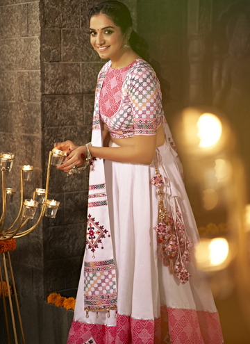 Navratri Special White Real Mirror Cotton Ghagra Choli